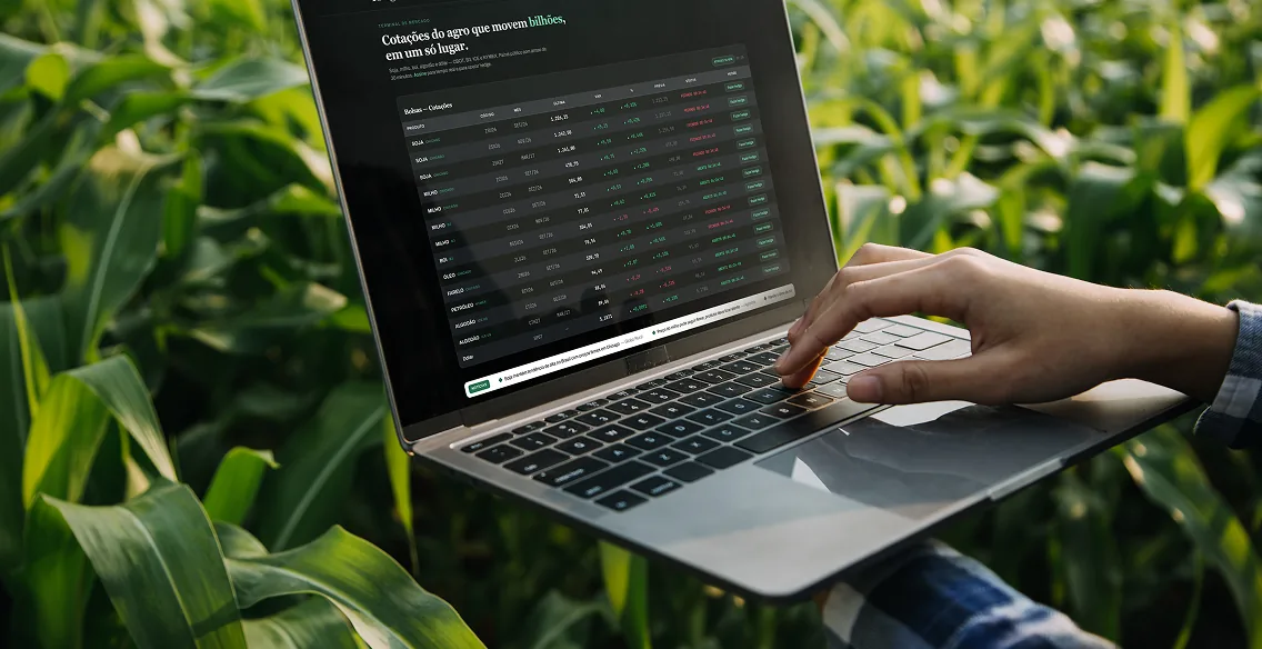 Notícias de mercado organizadas ao lado das cotações no painel da AgroIndex